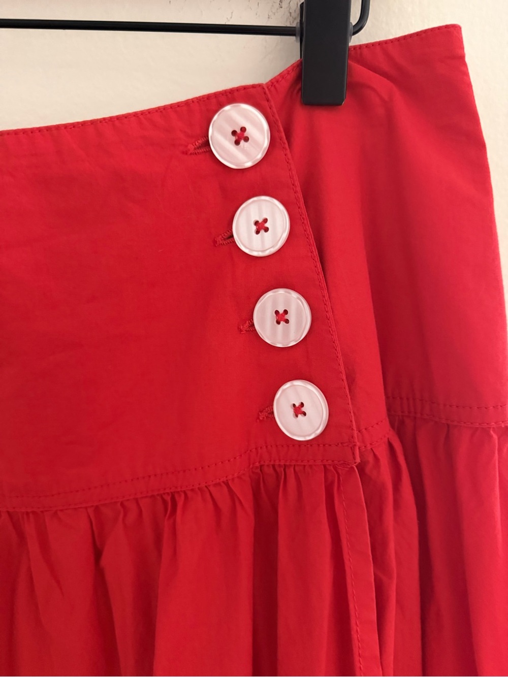 Anthropologie Maeve Red Cotton Drop Waist Wrap Midi Skirt Size 10 Retro Fall - Picture 5 of 7